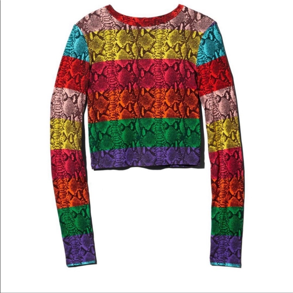Alice+Olivia Signature piece RAINBOW Delaina crop top Size L. Vibrant color HOT